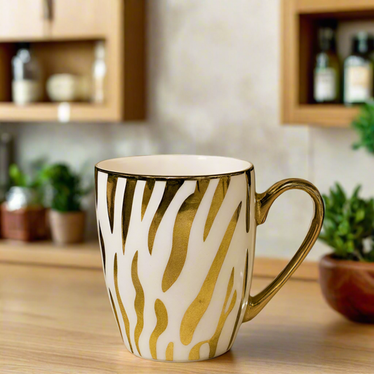 Luxury Gold Zebra Stripe Ceramic Mug | Elegant Coffee & Tea Cup for Home & Office