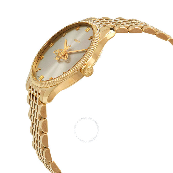 Gucci G-Timeless Gold Stainless Steel Silver Dial Quartz Watch for Ladies- YA1264155