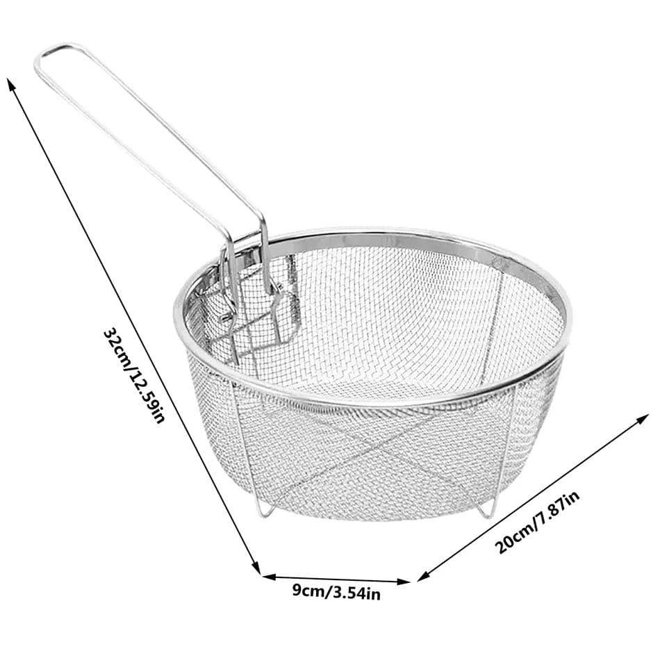 Kitchen Stainless Steel Chips Deep Fry Baskets, Food Presentation Strainer, Potato Chef Colander Tool Frying French Fries Basket, Fryer Mesh Fries Skimmer, Steel Wire Handle Colander Serving Net Holder