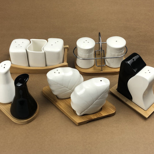 Imperial Ceramic Salt and Pepper Set With Bamboo Base