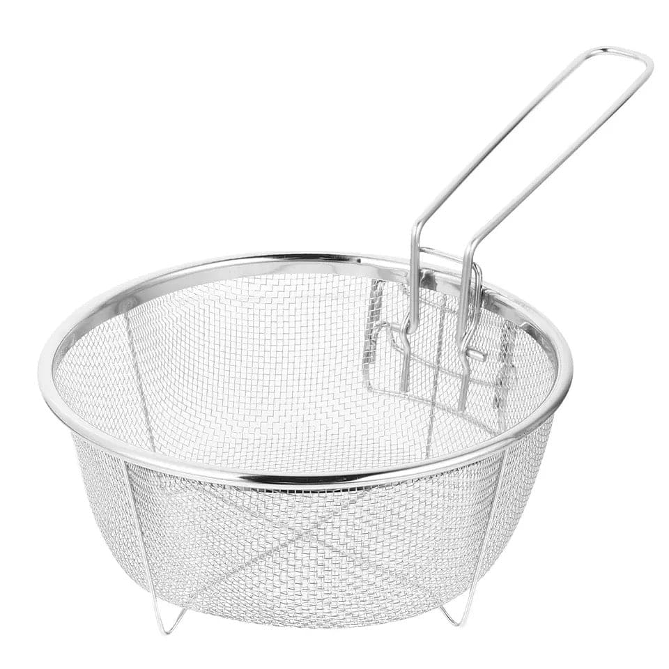 Kitchen Stainless Steel Chips Deep Fry Baskets, Food Presentation Strainer, Potato Chef Colander Tool Frying French Fries Basket, Fryer Mesh Fries Skimmer, Steel Wire Handle Colander Serving Net Holder