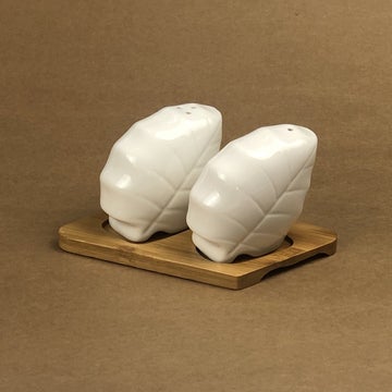 Imperial Ceramic Salt and Pepper Set With Bamboo Base