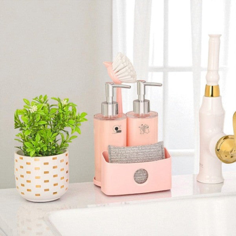 Limon Twin Liquid Dispenser with Sponge Holder & Brush – Dual Soap Pump for Kitchen Sink Cleaning | Adornia.pk