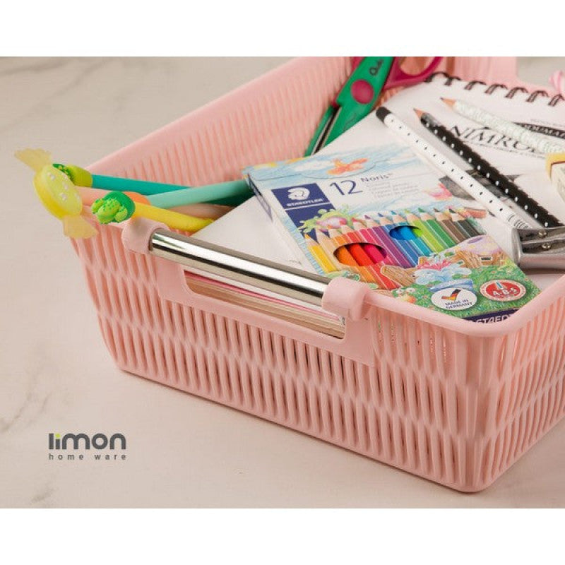 Limon Multipurpose Rectangular Bamboo Basket with Steel Handles – Stylish Storage Organizer for Home & Kitchen | Adornia.pk