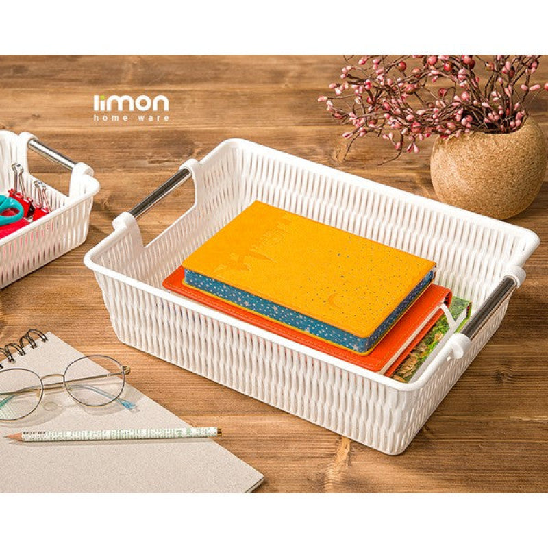 Limon Multipurpose Rectangular Bamboo Basket with Steel Handles – Stylish Storage Organizer for Home & Kitchen | Adornia.pk