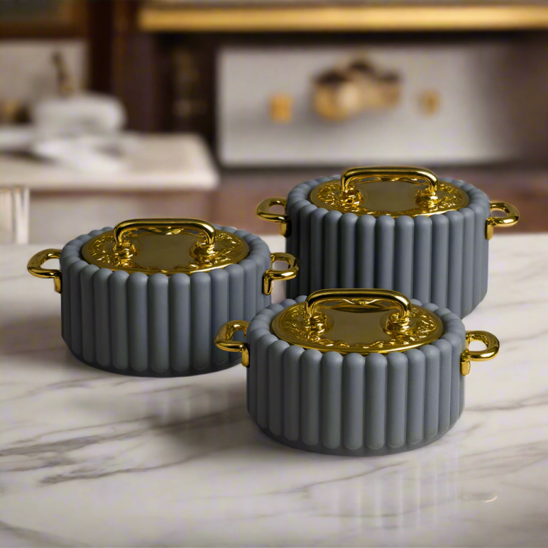 Elegantia Quilted Hotpot Set – 3-Piece Premium Insulated (Grey)