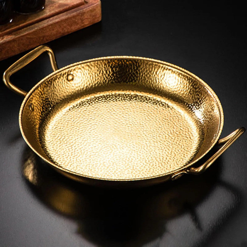 Golden Spanish Paella Deep Pan Stainless Steel Non-Stick Seafood Skillet Dual Handle