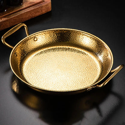 Golden Spanish Paella Deep Pan Stainless Steel Non-Stick Seafood Skillet Dual Handle