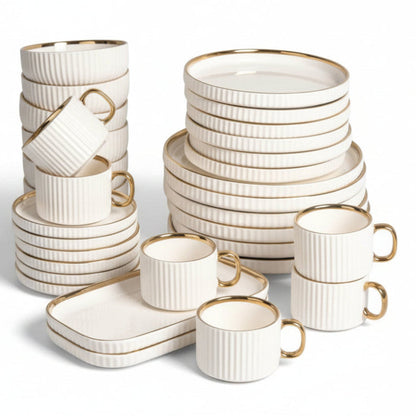 Porcelain Cream Shine Lining Dinner Set – 32 Pieces | Premium Ceramic Crockery Set
