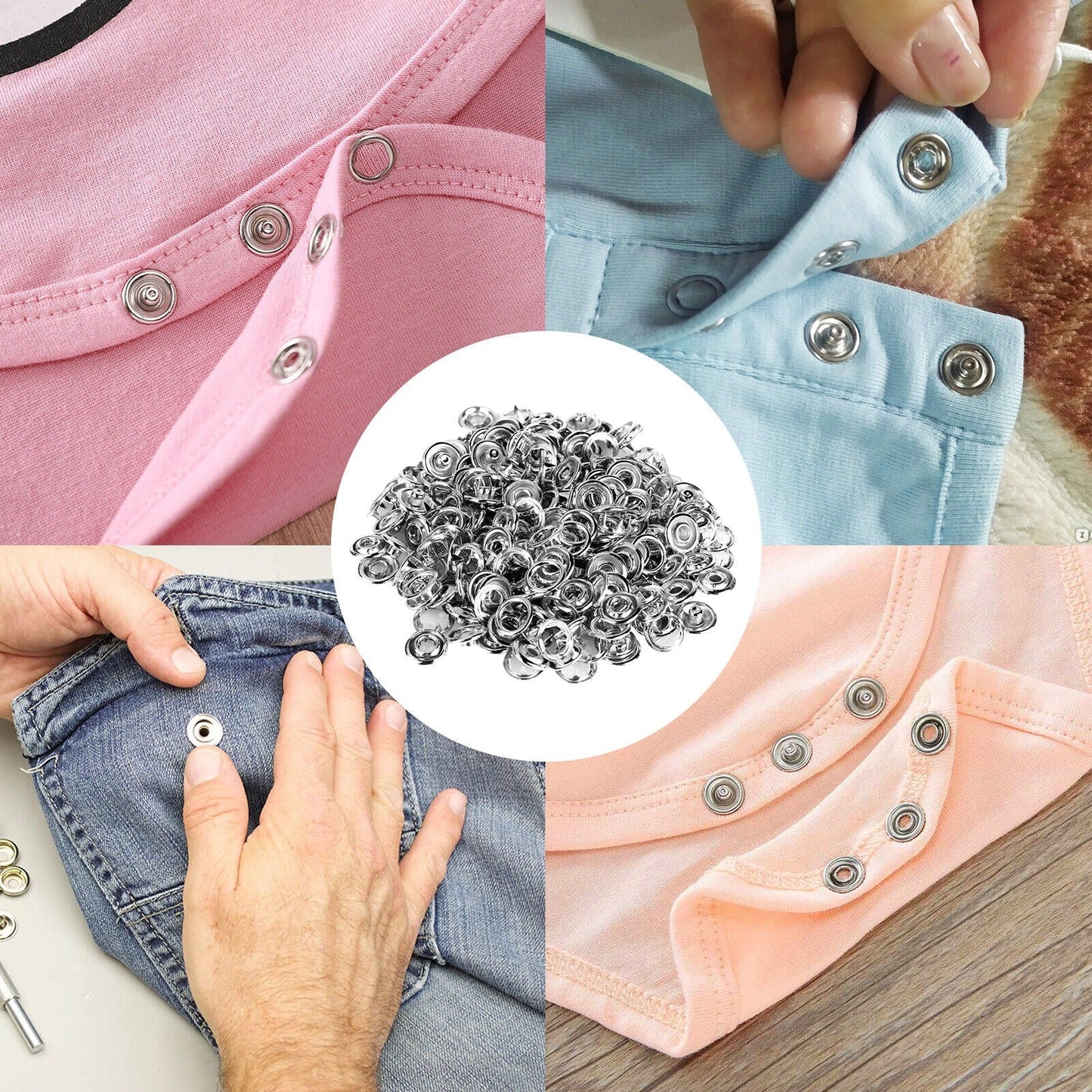 High-Quality Metal Tich Button Tool Kit with 100 Abaya Ring Buttons – Easy Snap Button Machine & Clipper for DIY Clothes, Hats, Caps & Crafts