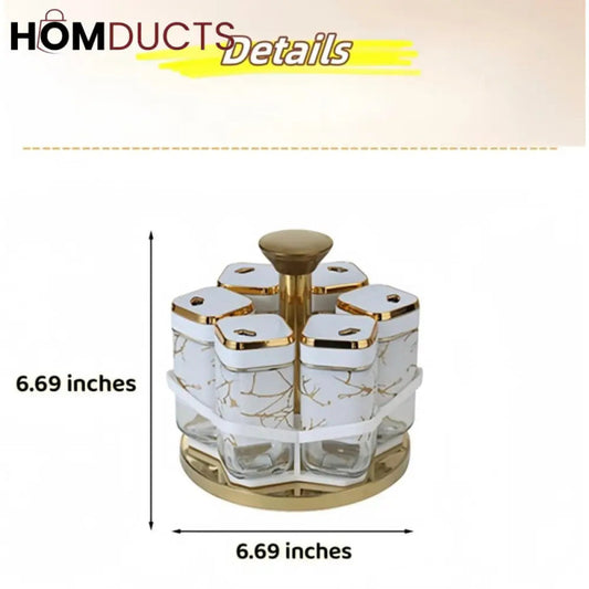 Imperial Marble Rotating Spice Jar Set – 8-Piece Gold Edition Kitchen Organizer