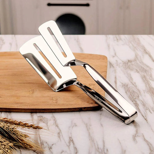 Multi-Functional Stainless Steel 2-in-1 Spatula Tongs – Kitchen Tool | Adornia.pk