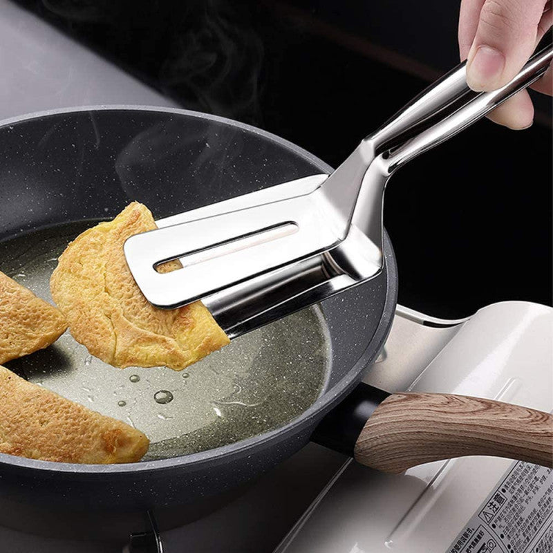 Multi-Functional Stainless Steel 2-in-1 Spatula Tongs – Kitchen Tool | Adornia.pk