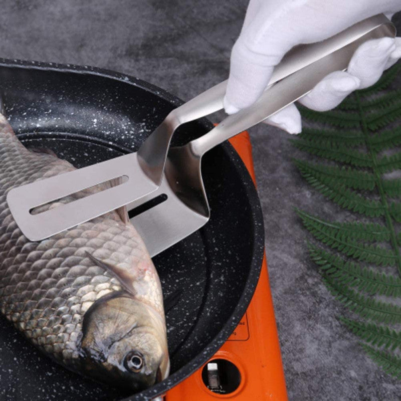 Multi-Functional Stainless Steel 2-in-1 Spatula Tongs – Kitchen Tool | Adornia.pk