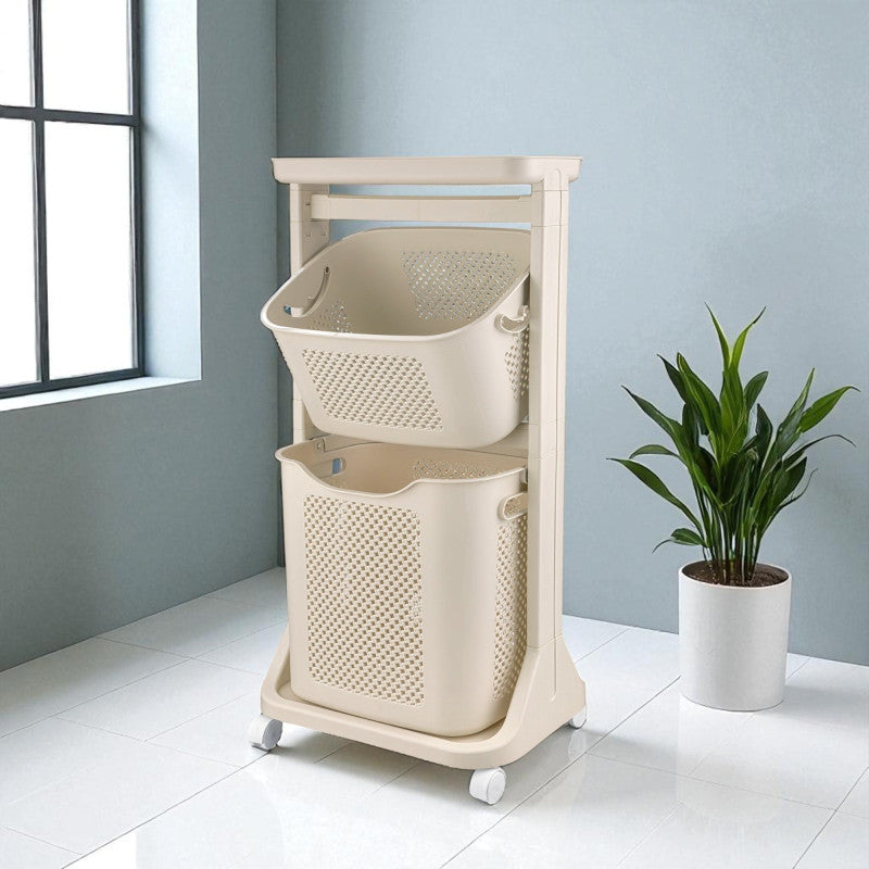 Limon 2-Tier Moveable Laundry Basket with Top Storage – Rolling Double Laundry Organizer for Clothes & Towels | Adornia.pk