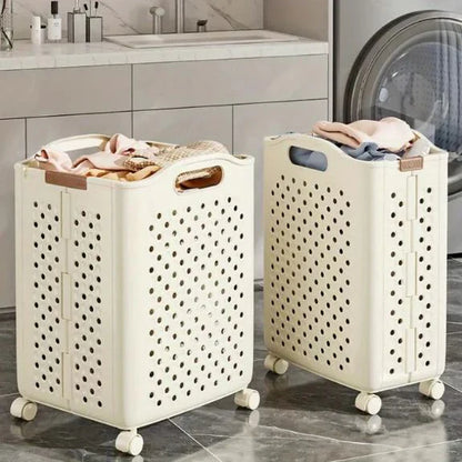 Foldable Household Laundry Basket With Wheels