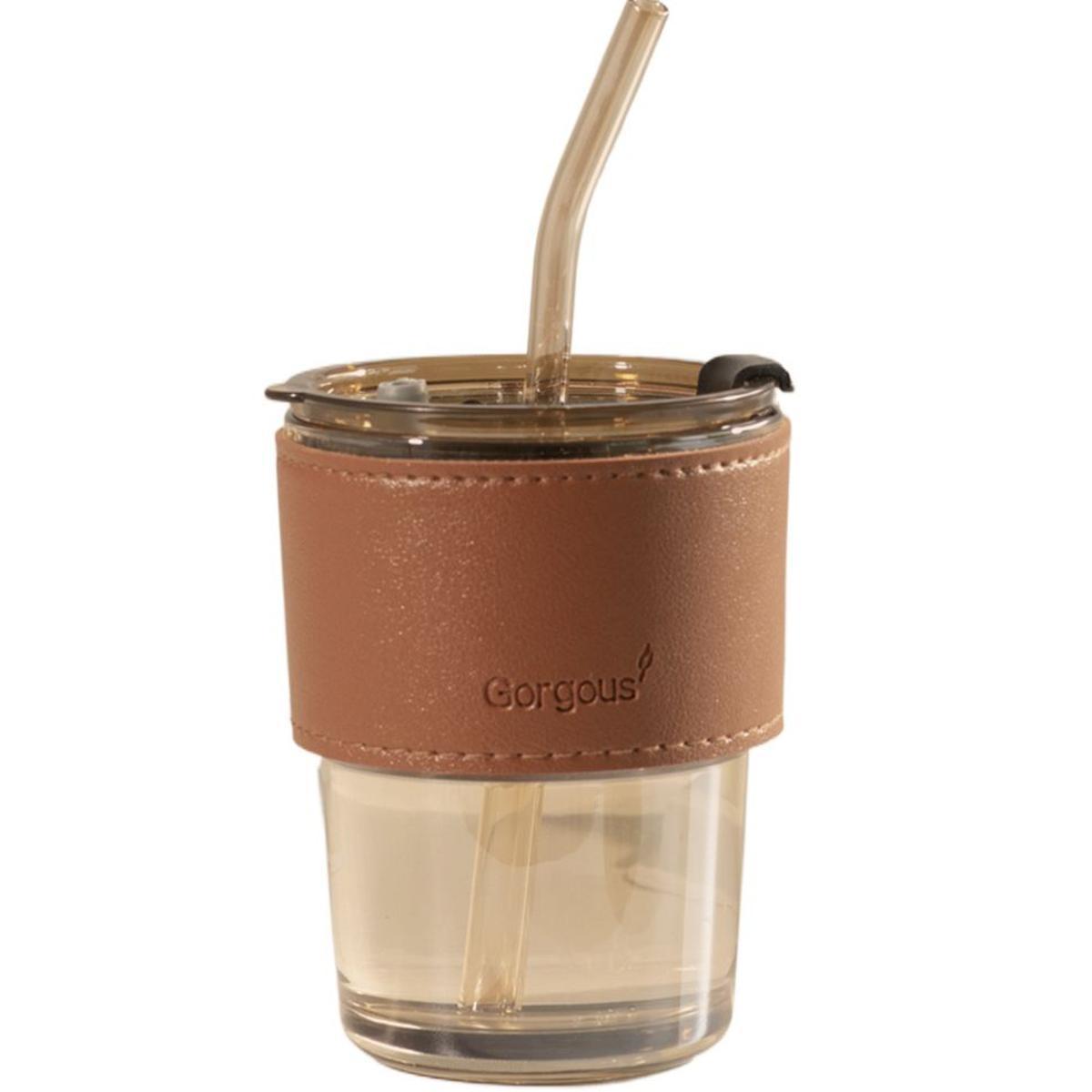 Glass Sipper With Leather and Glass Straw