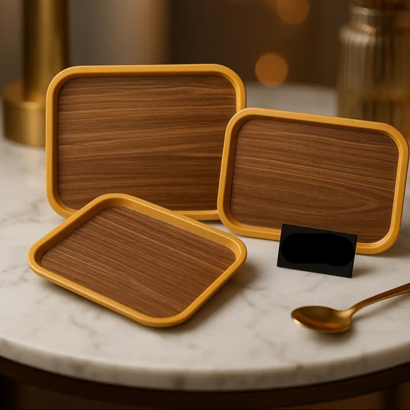 Luxury Fiber Serving Trays – 3-Piece Rectangular Set with Golden Borders