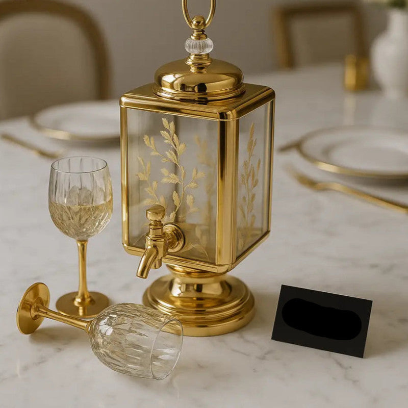 Luxury Gold Beverage Dispenser with 6 Crystal Glasses – Premium Drink Server