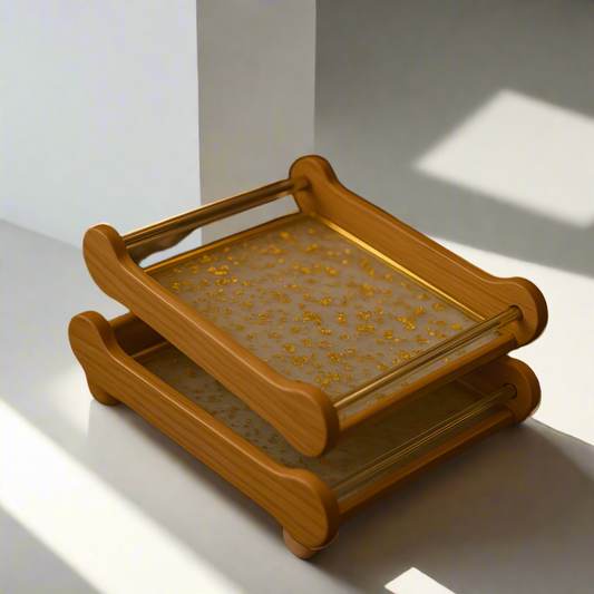 Luxury Gold Flake Resin Serving Trays – 2-Piece Elegant Serveware Set