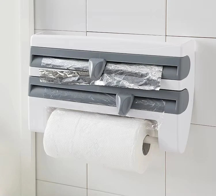 3-in-1 Kitchen Roll Dispenser – Tissue, Foil & Plastic Wrap Holder (Wall Mountable)