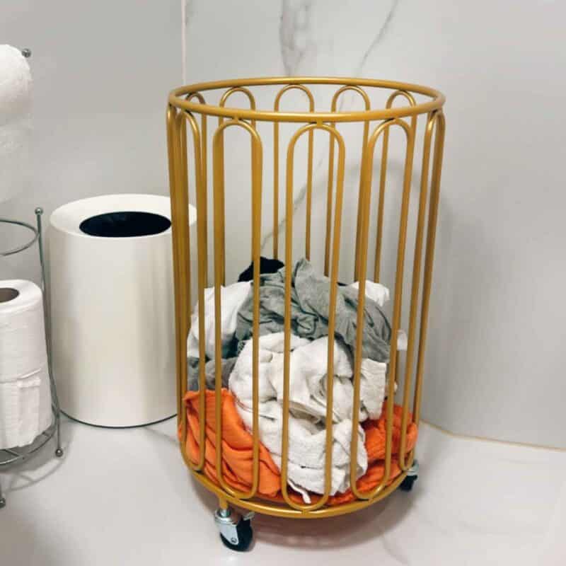 Modern Round Metal Laundry Basket with Wheels