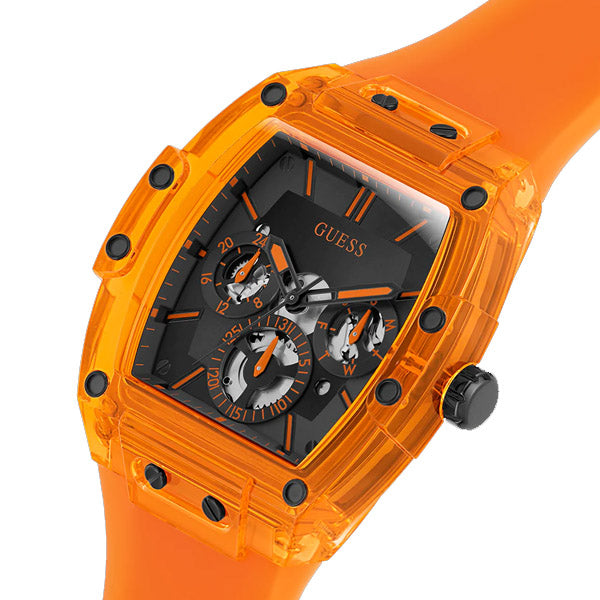 Guess Phoenix Orange Silicone Strap Black Dial Quartz Watch for Gents - GW0203G10