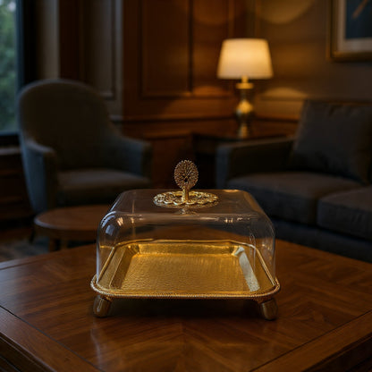 Valencia Luxe Cake Cloche & Serving Platter | Metallic Finish with Acrylic Cover - 10.1" inches