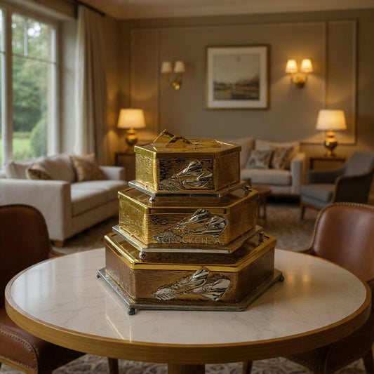 Luxury Gold Finish 3-Piece Candy Jar Set Decorative Tableware with glass base and lid