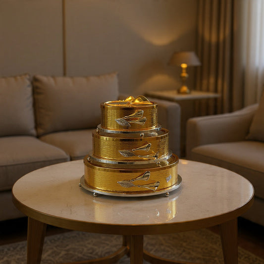 Luxury Gold Finish 3-Piece Candy Jar Set Decorative Tableware with glass base and lid