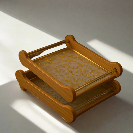 Premium Clear Resin Serving Trays with Wood Sides – 2-Piece Set