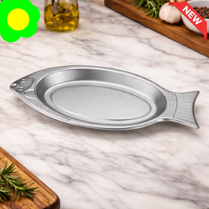 PREMIUM FISH-SHAPED STAINLESS STEEL PLATE – ELEGANT KITCHEN SERVING DISH