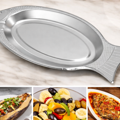 PREMIUM FISH-SHAPED STAINLESS STEEL PLATE – ELEGANT KITCHEN SERVING DISH