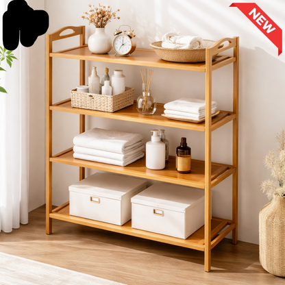 PREMIUM NATURAL BAMBOO STORAGE RACK – KITCHEN BATHROOM & LIVING ROOM