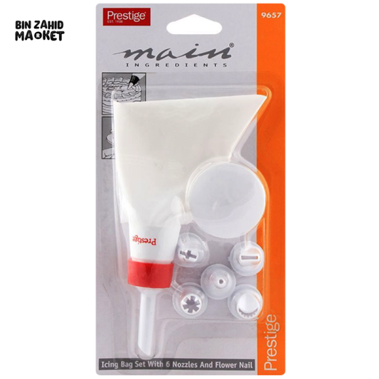 PRESTIGE ICING/PIPING BAG SET – CAKE DECORATING KIT WITH NOZZLES & REUSABLE BAG