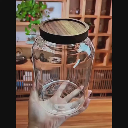 Glass Storage Canister with Airtight Bamboo Lid – Clear Kitchen Jar (1200ml / 2000ml / 2400ml)