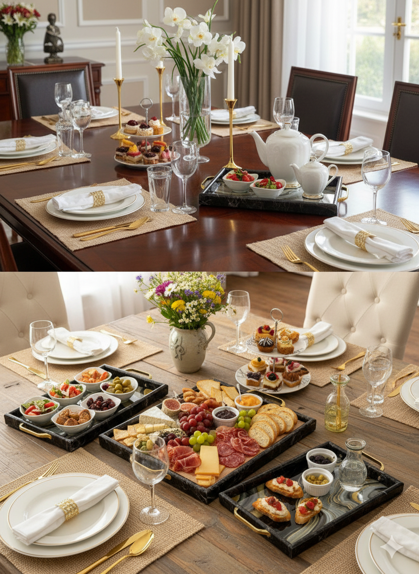 Luxurious 3-Piece Serving Tray Set