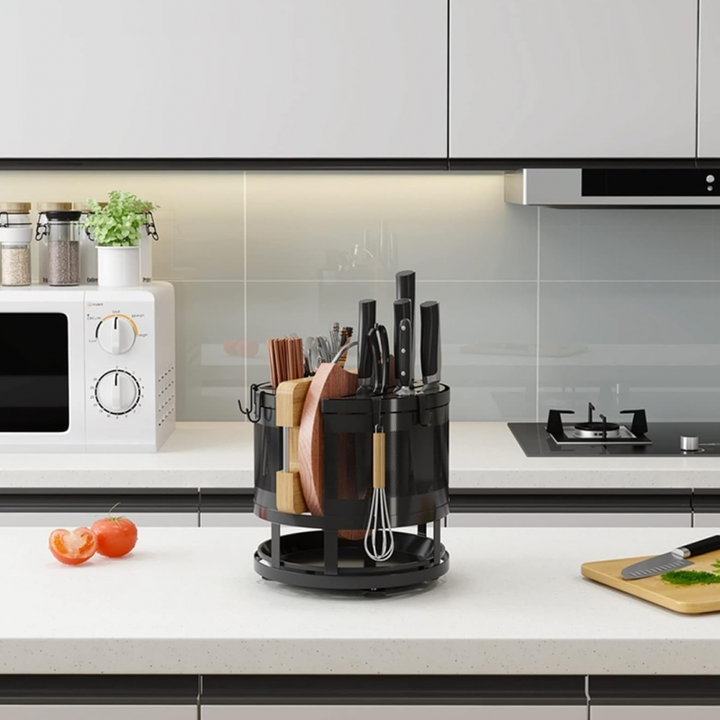 360° Rotating Storage Rack – Kitchen Cutlery & Utensil Organizer | Adornia.pk