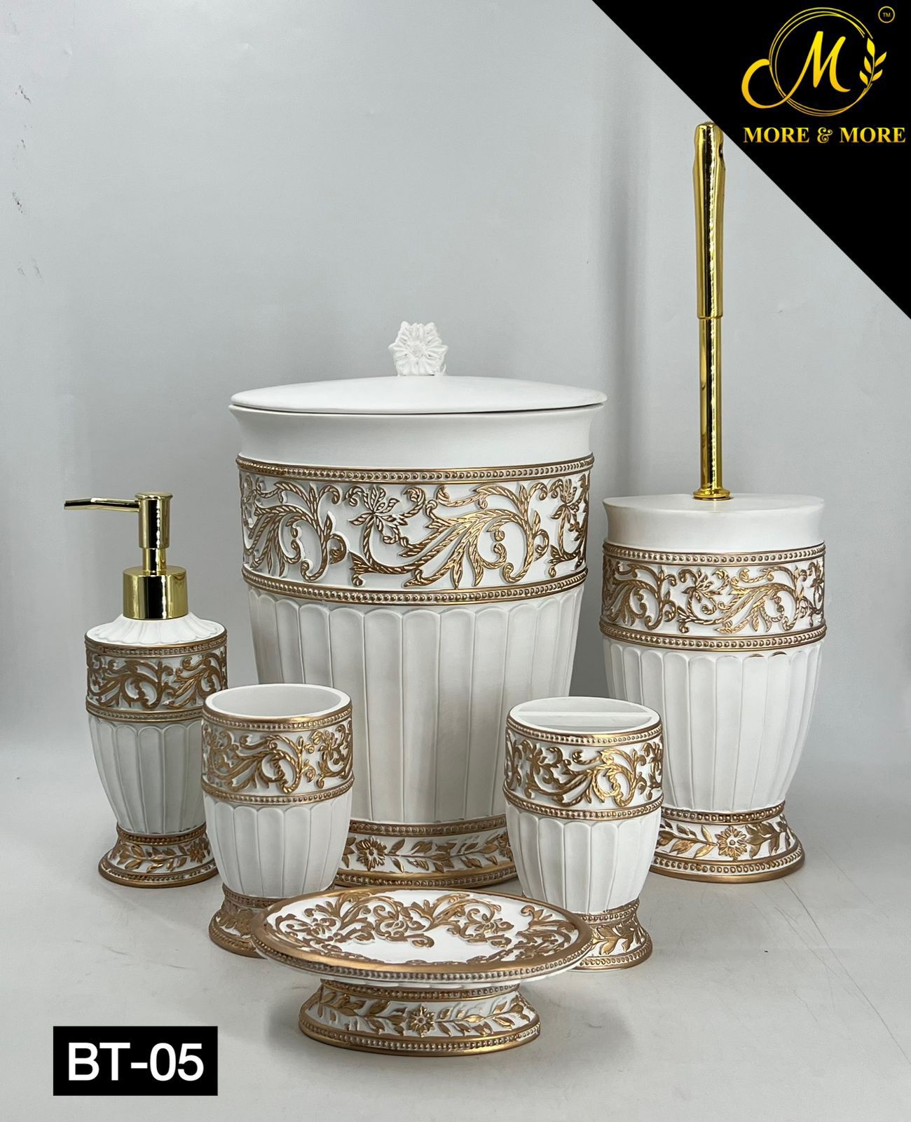 Royal White & Gold Ceramic Bathroom Set
