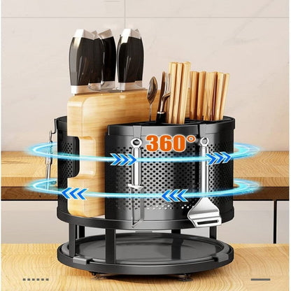 360° Rotating Storage Rack – Kitchen Cutlery & Utensil Organizer | Adornia.pk