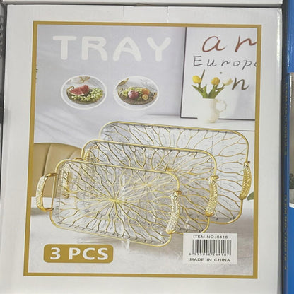 Modern Luxurious Glass Serving Tray 3 Pieces Set