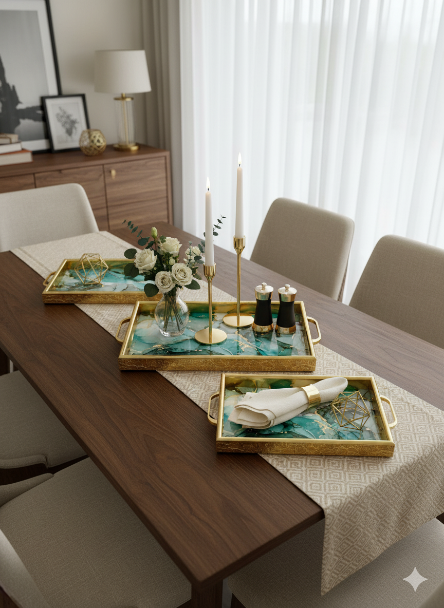 Luxurious 3-Piece Serving Tray Set