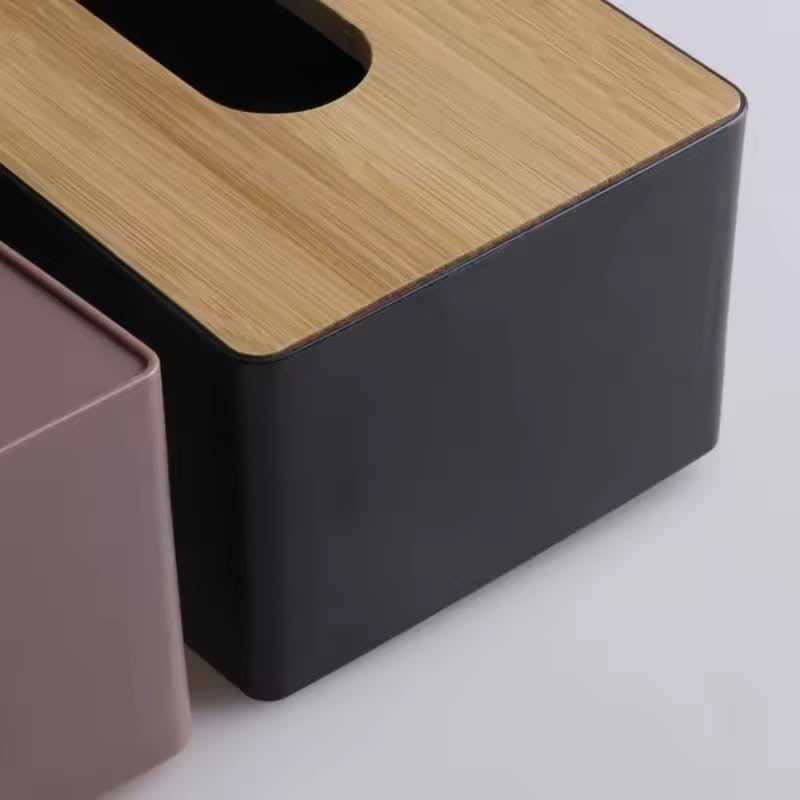 Modern Tissue Box Holder With Bamboo Lid
