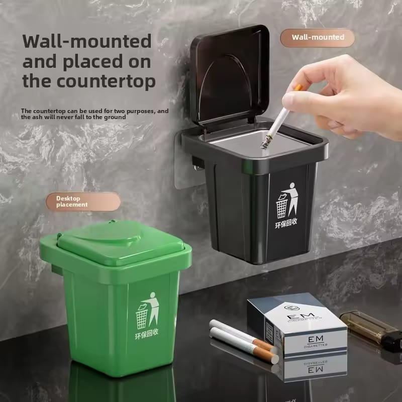 Elegant Wall Mounted Metal Ashtray And Waste Bin