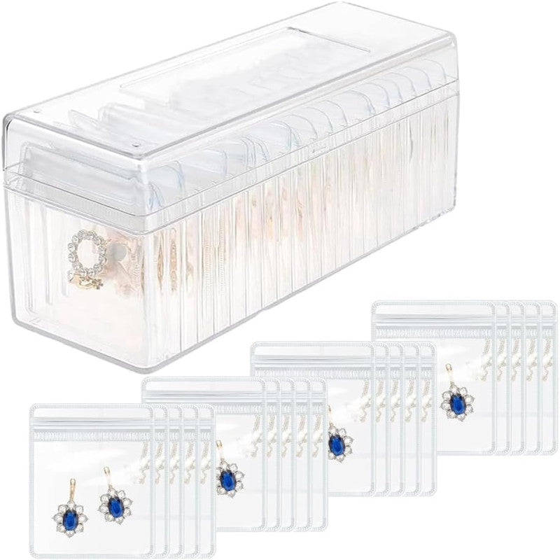 Acrylic Jewelry Box, Clear Jewelry Organizer Holder with 20 Portable Anti Tarnish Jewelry Bags for Earrings/Rings/Necklaces/Bracelet