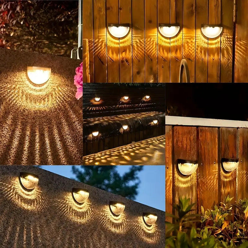 Solar Fence Post Light Semi-Circle LED Waterproof Powered Wall Lights Outdoor (Pack Of 4)