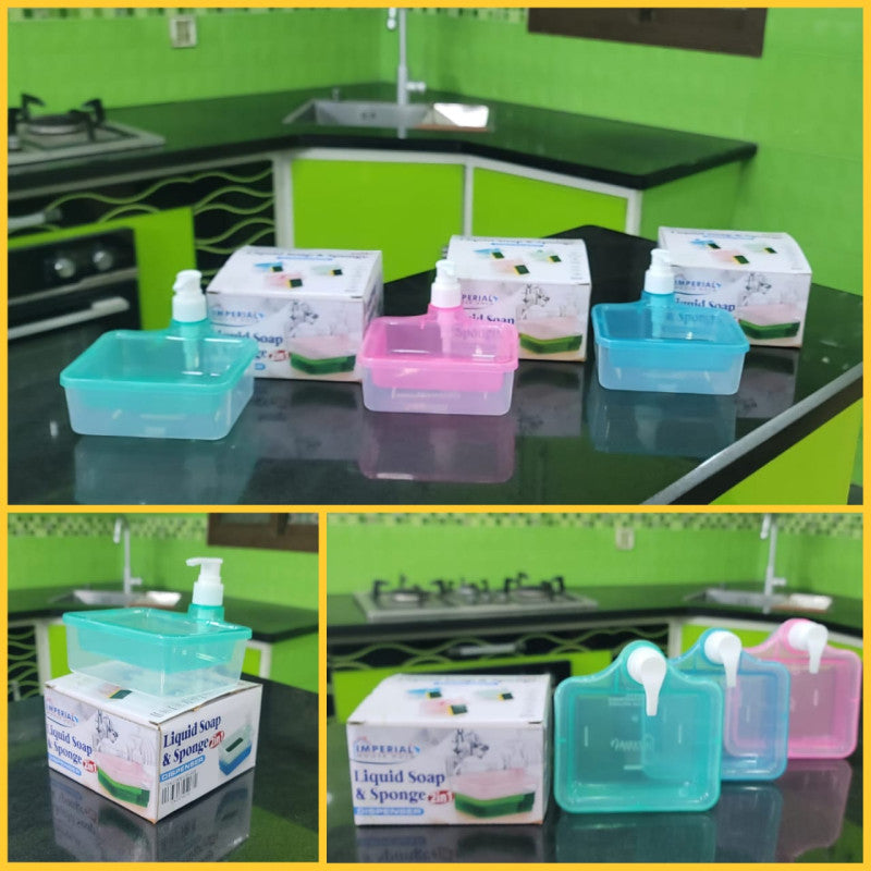 Imperial 2-in-1 Liquid Soap Dispenser with Sponge Holder | Elegant Kitchen Sink Organizer for Dishwashing & Cleaning