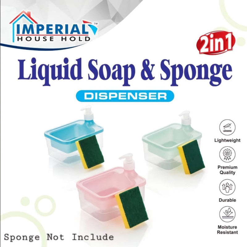 Imperial 2-in-1 Liquid Soap Dispenser with Sponge Holder | Elegant Kitchen Sink Organizer for Dishwashing & Cleaning
