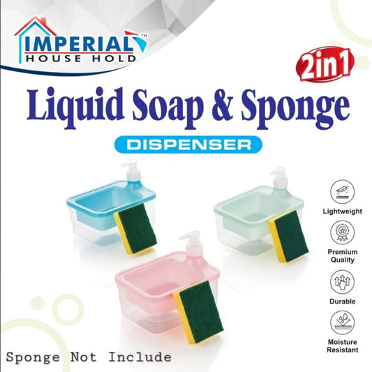 Imperial 2-in-1 Liquid Soap Dispenser with Sponge Holder | Elegant Kitchen Sink Organizer for Dishwashing & Cleaning