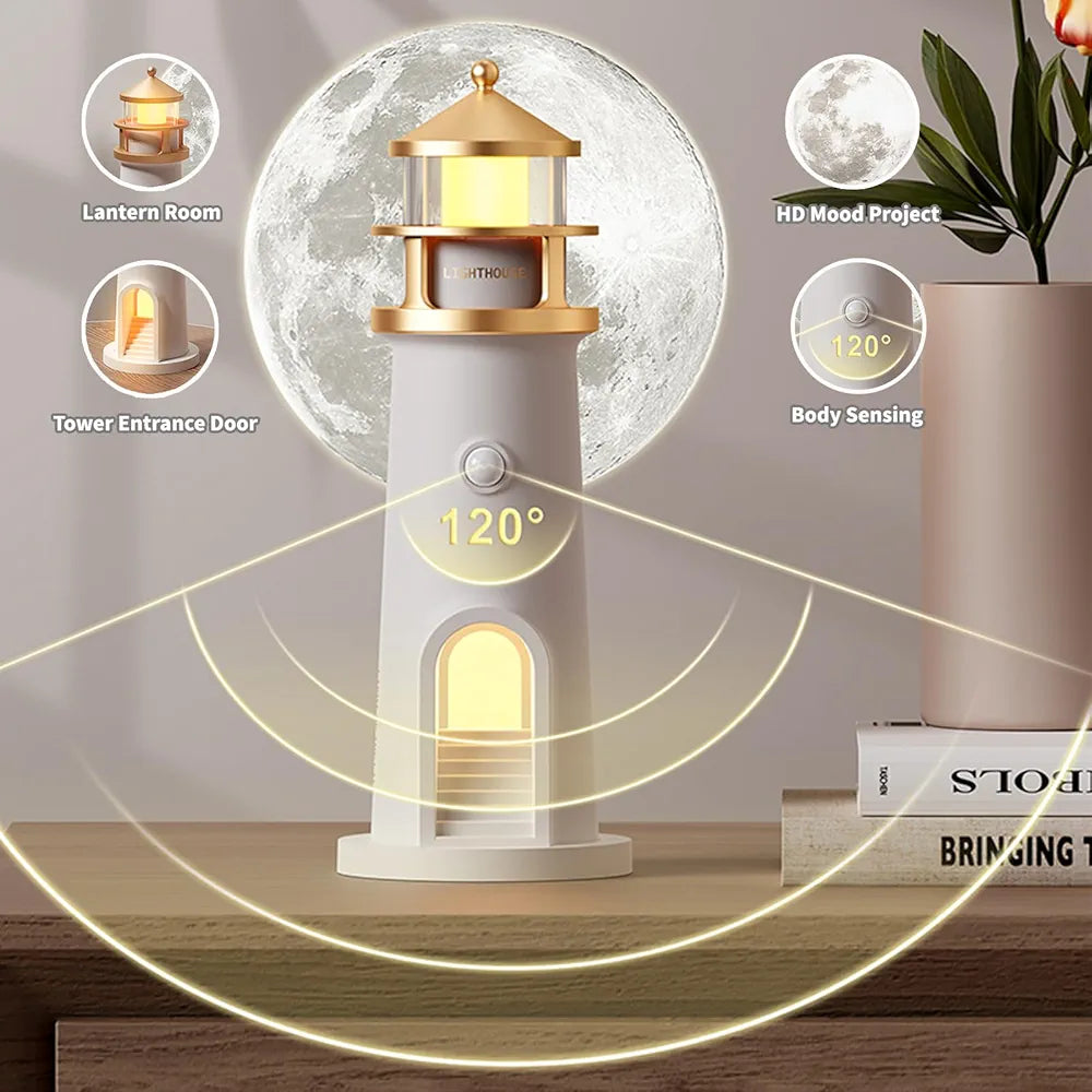 Lighthouse Moon Projection Night Light with Remote